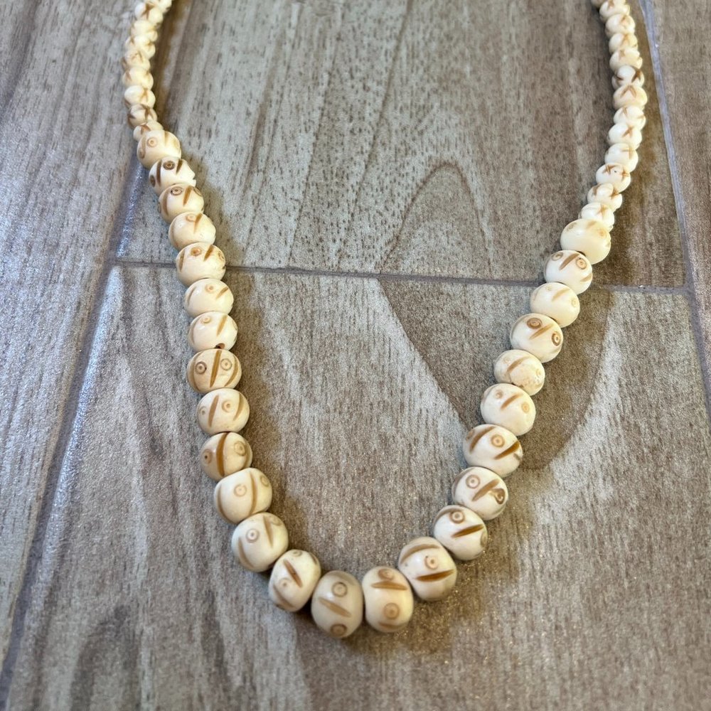 Carved White Bone Beads African Beads - The Bead Chest 26" Long necklace